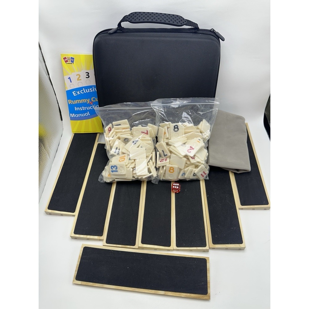 Deluxe Rummy Cube Game Set‎ 6-8 Players with 8 Wooden Racks 213 Melamine Tiles